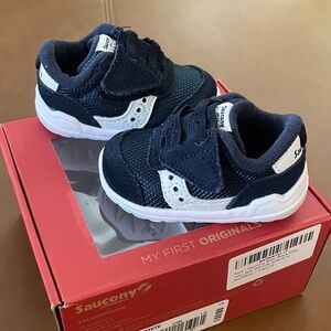 Saucony Baby Jazz Crib Sneakers - Navy and White